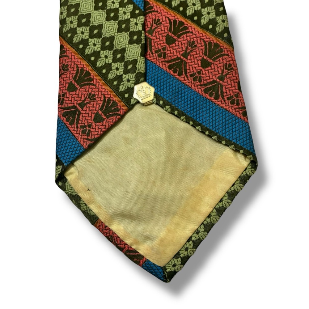 Vintage tie in a geometric pattern of green blue orange & brown hues - Picture 5 of 6